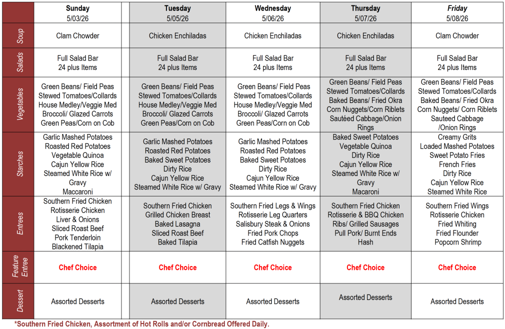 Buffet Weekly Menu