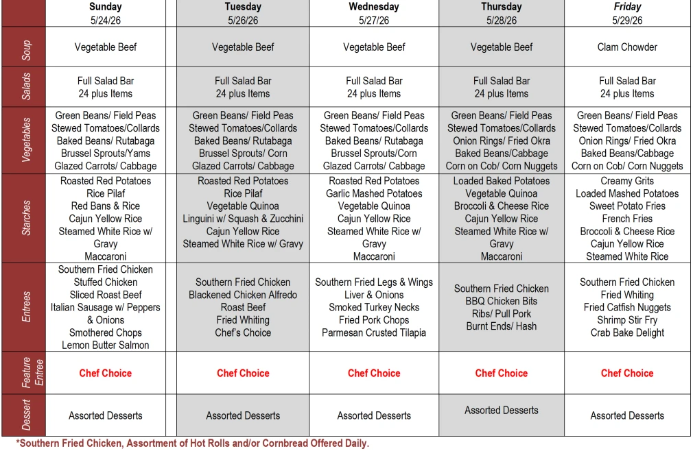 Buffet Weekly Menu