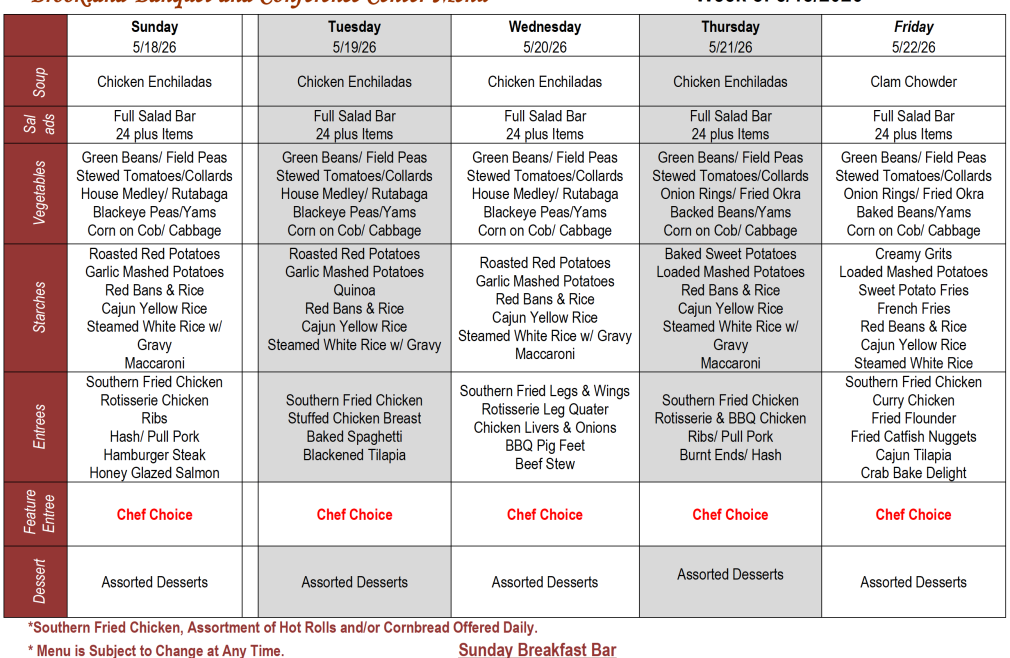 Buffet Weekly Menu
