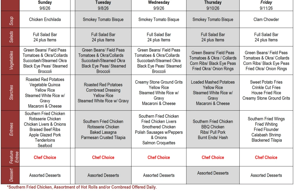 Buffet Weekly Menu
