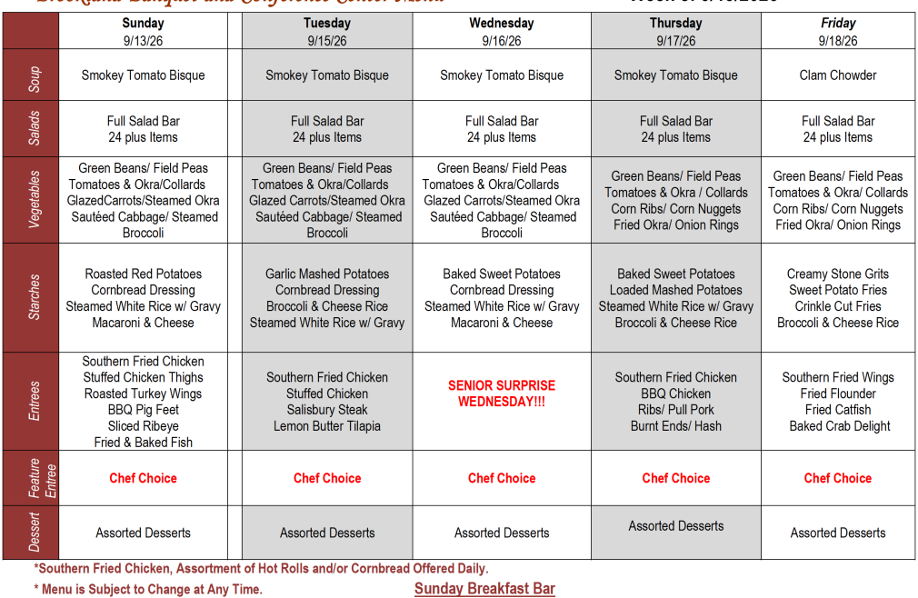 Buffet Weekly Menu
