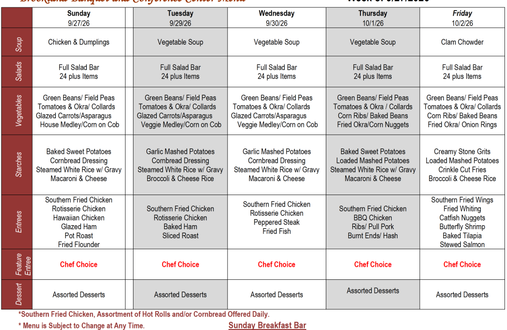 Buffet Weekly Menu