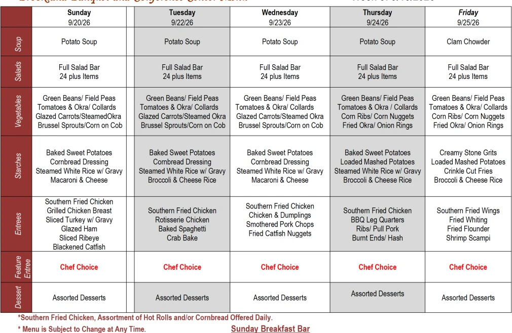 Buffet Weekly Menu