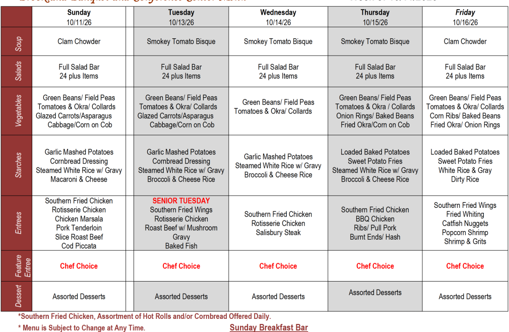 Buffet Weekly Menu