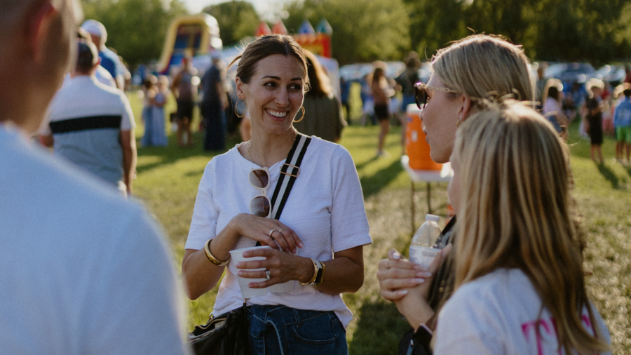 Woman smiling with friends