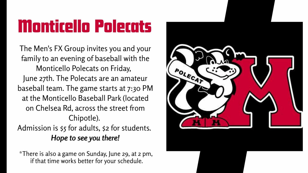 7:30 PM Monticello Polecats @ Monticello Baseball Park