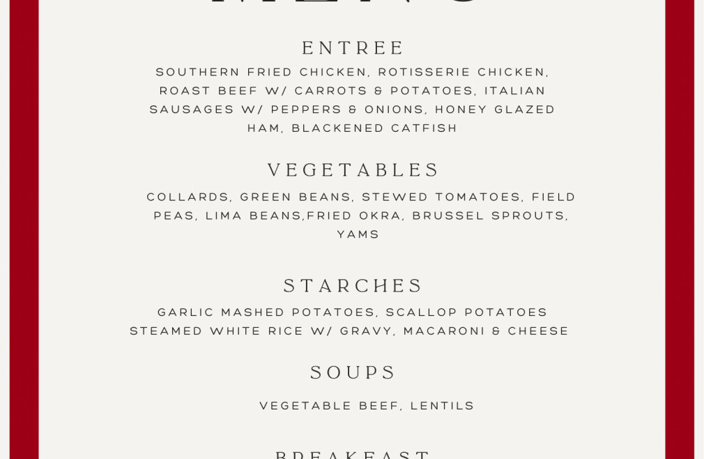 Buffet Weekly Menu