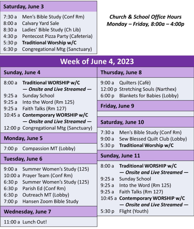 This Week @Calvary | Calvary Lutheran Church and School