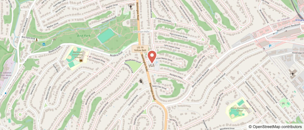 Map showing Beverly Heights Presbyterian Church at 1207 Washington Road, Mt. Lebanon