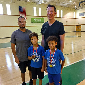 soccer players with family