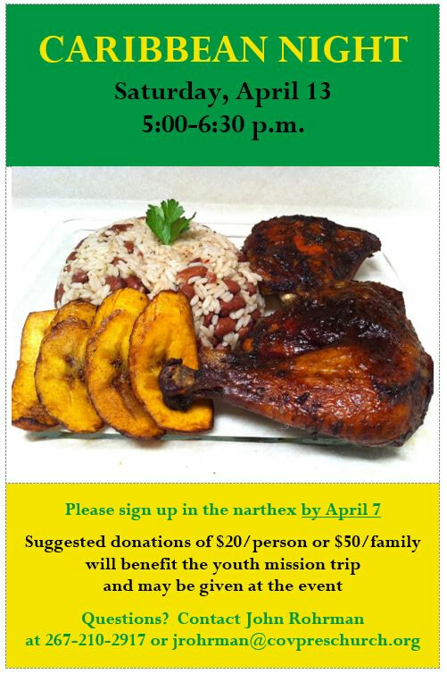 Youth Group Caribbean Dinner Fundraiser