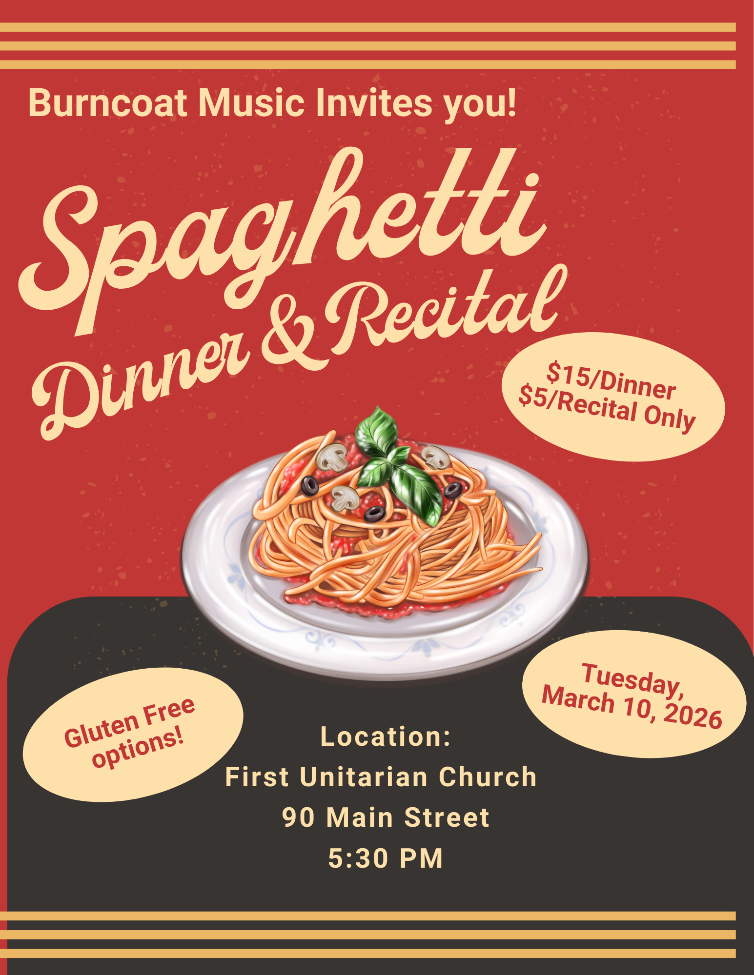 Burncoat Recital and Spaghetti Dinner Fundraiser: 5:30 pm