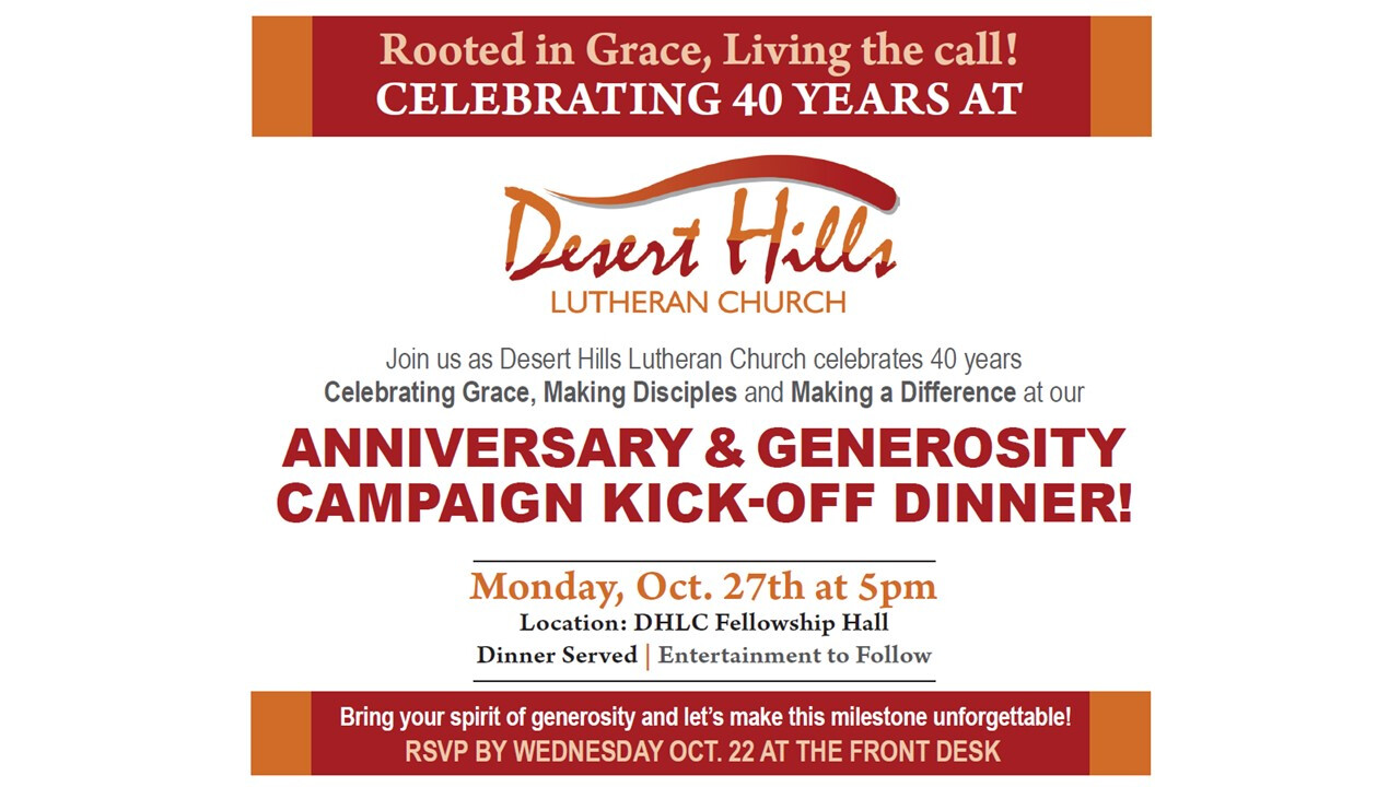 5 PM DHLC Anniversary & Generosity Kick Off Dinner