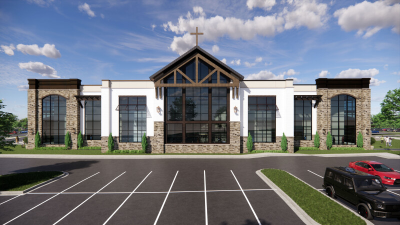 Outside view of proposed worship space from Due West Rd