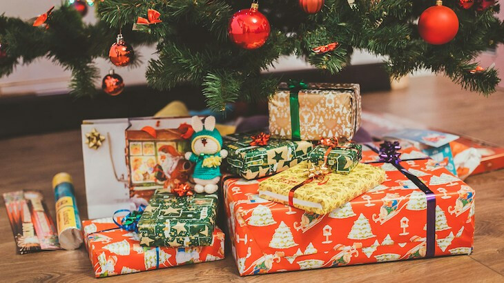 Wrapped gifts under a Christmas tree