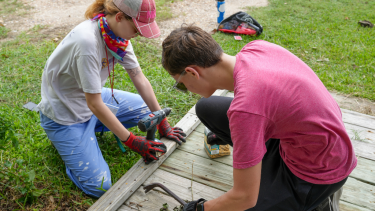 students building ramp