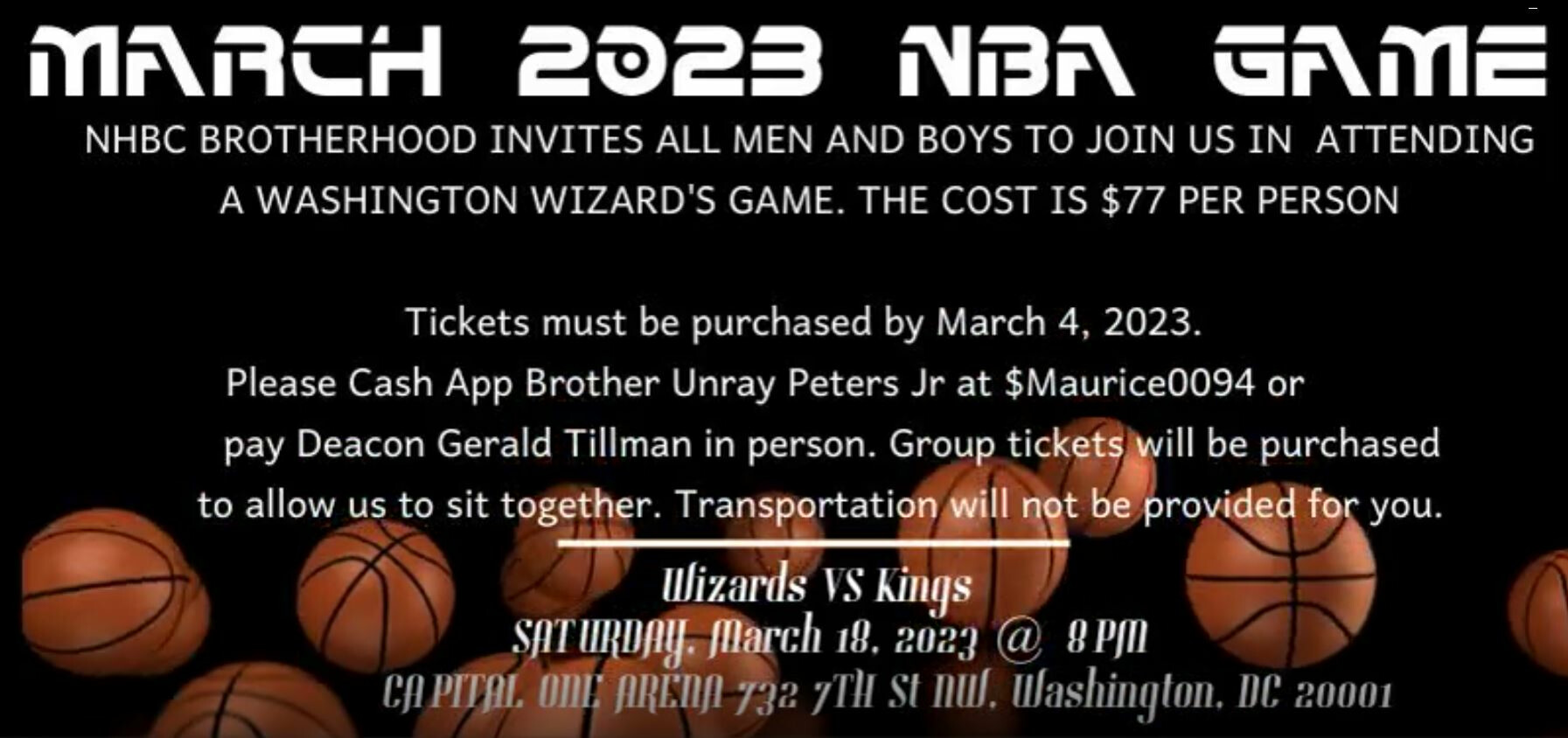 Brotherhood Ministry Washington Wizards Game @ 8PM