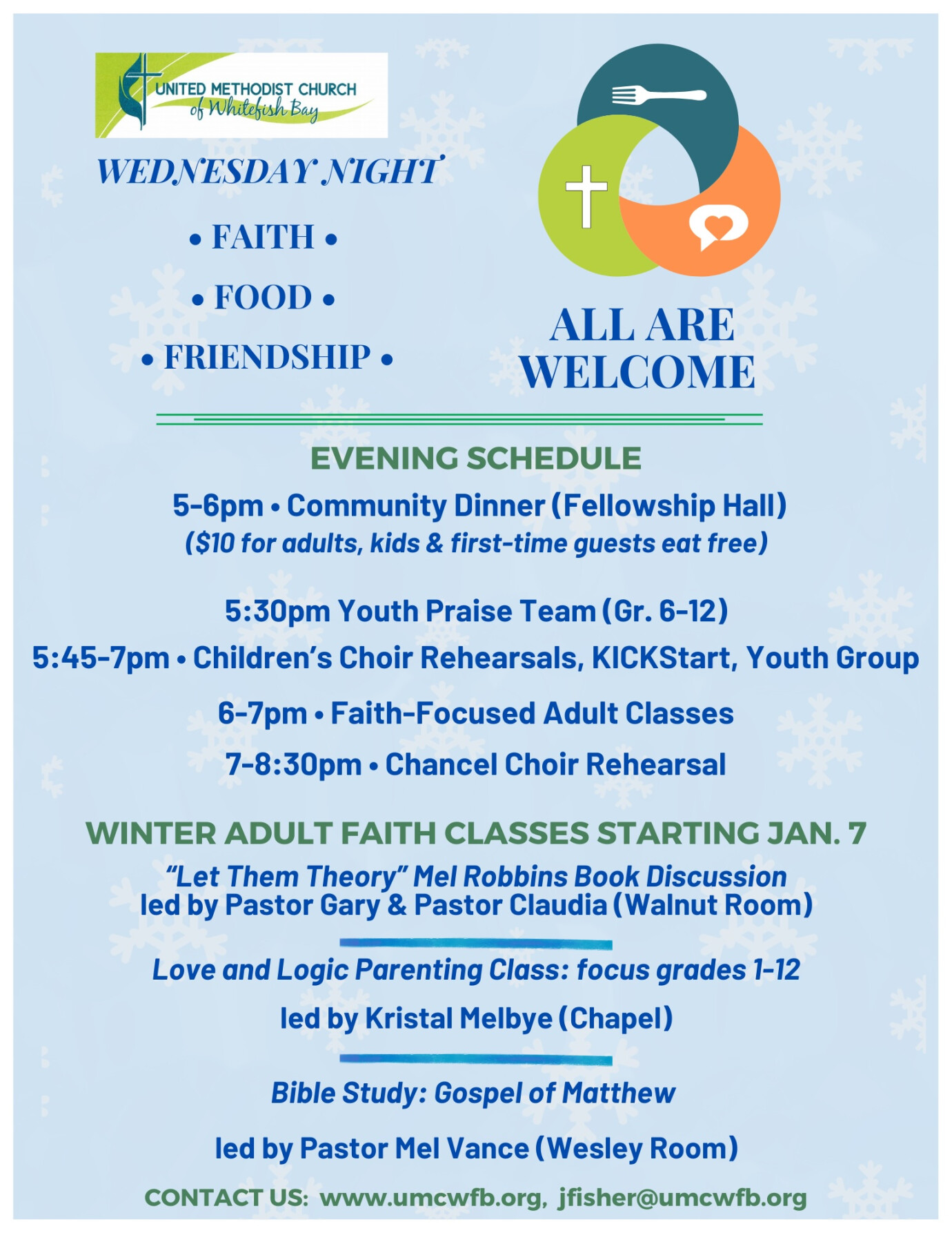 Faith, Food, and Friendship Wednesday Night Community Meal, Choirs and Faith Programming