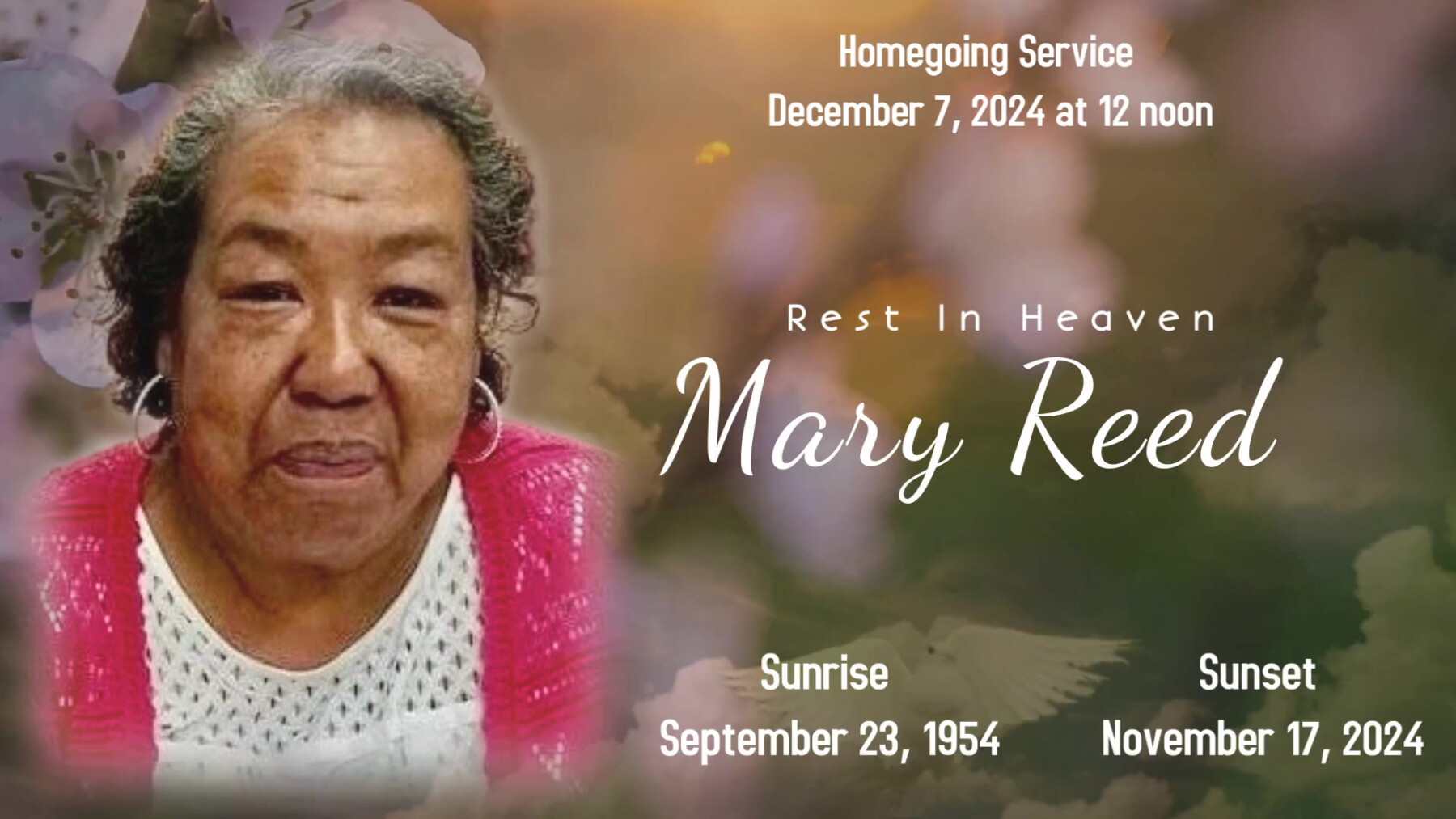 Live Stream Event - Memorial Service Mary Reed