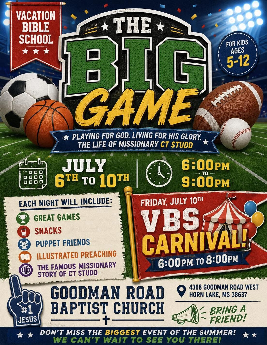 VBS Vacation Bible School 2026 Poster The Big Game