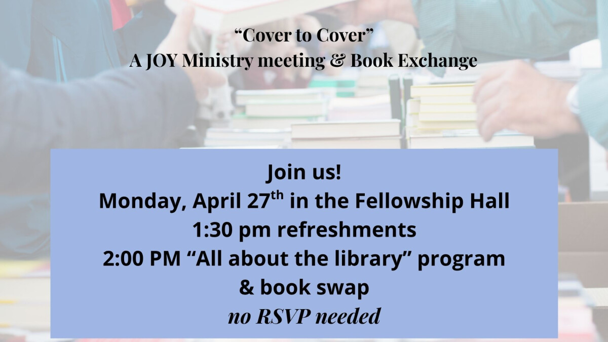 JOY Fellowship Group Meeting - April Book Swap! 
