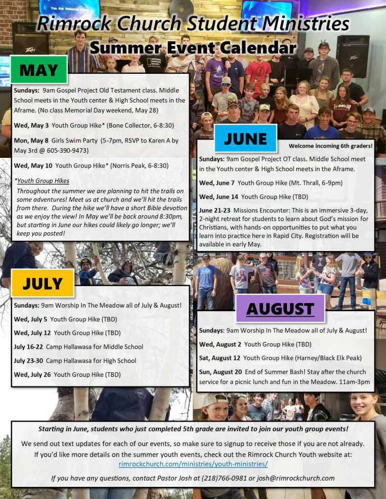 Student Ministries Summer Event Calendar