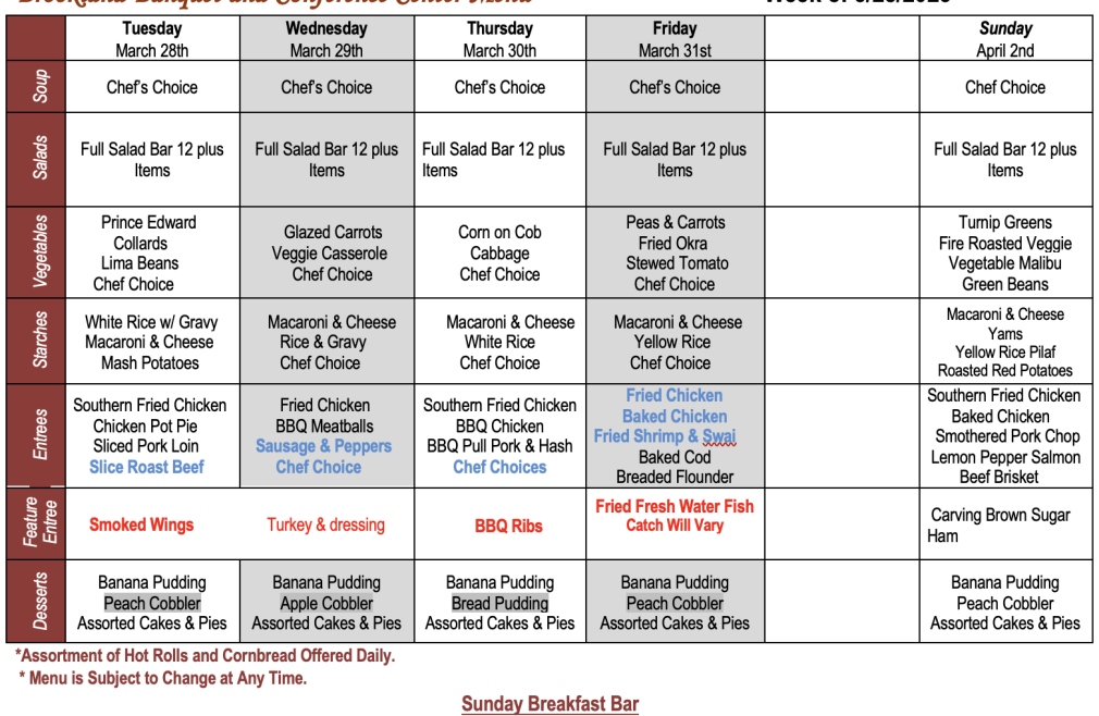 Buffet Weekly Menu