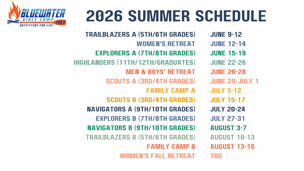 Bluewater 2026 Schedule