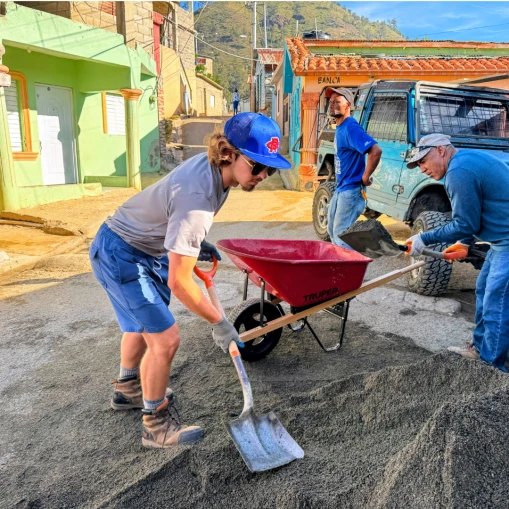 Short-term mission team serving