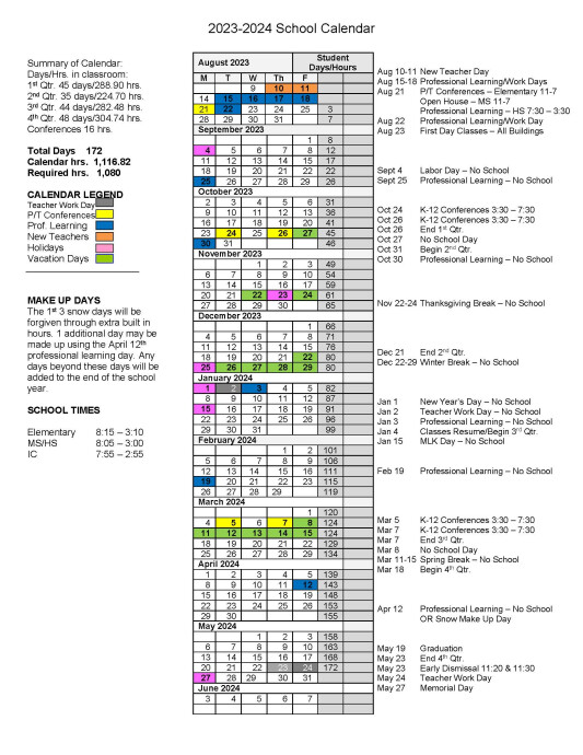 Calendar | Charles City Community Schools