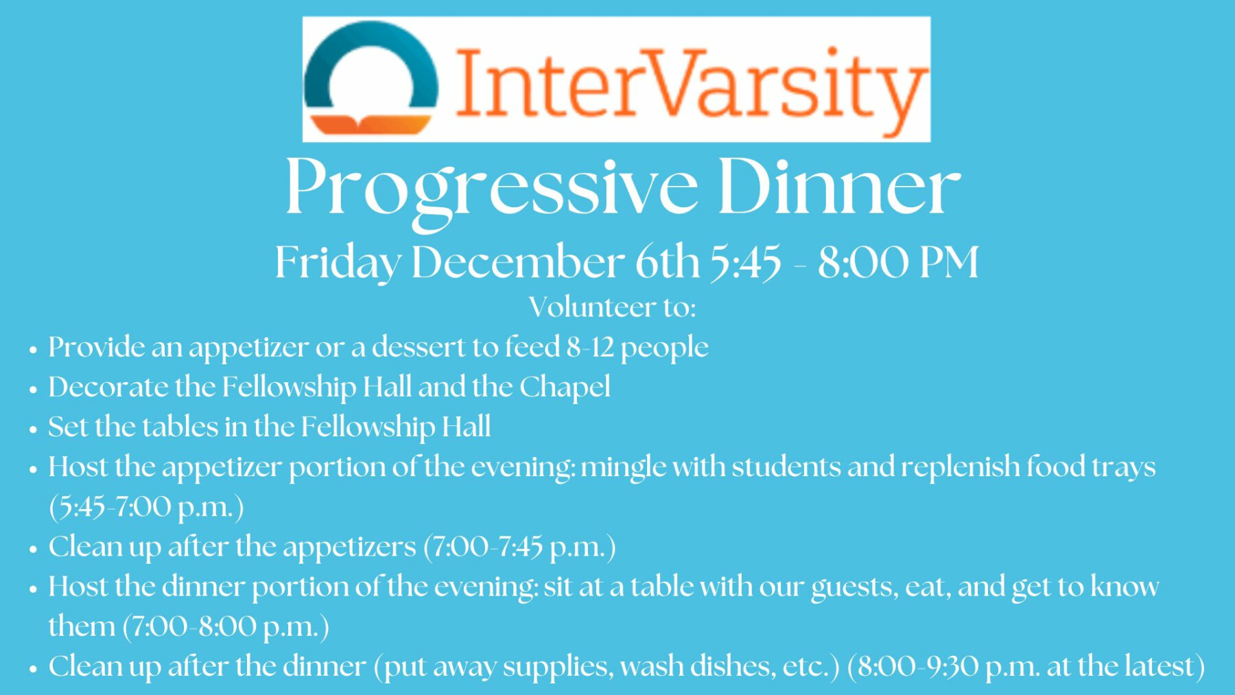 Intervarsity Progressive Dinner