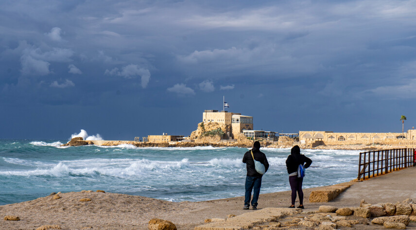 Members of BFCal’s Holy Land Tour group explore the ruins of Caesarea Maritima on the Mediterranean Sea. 