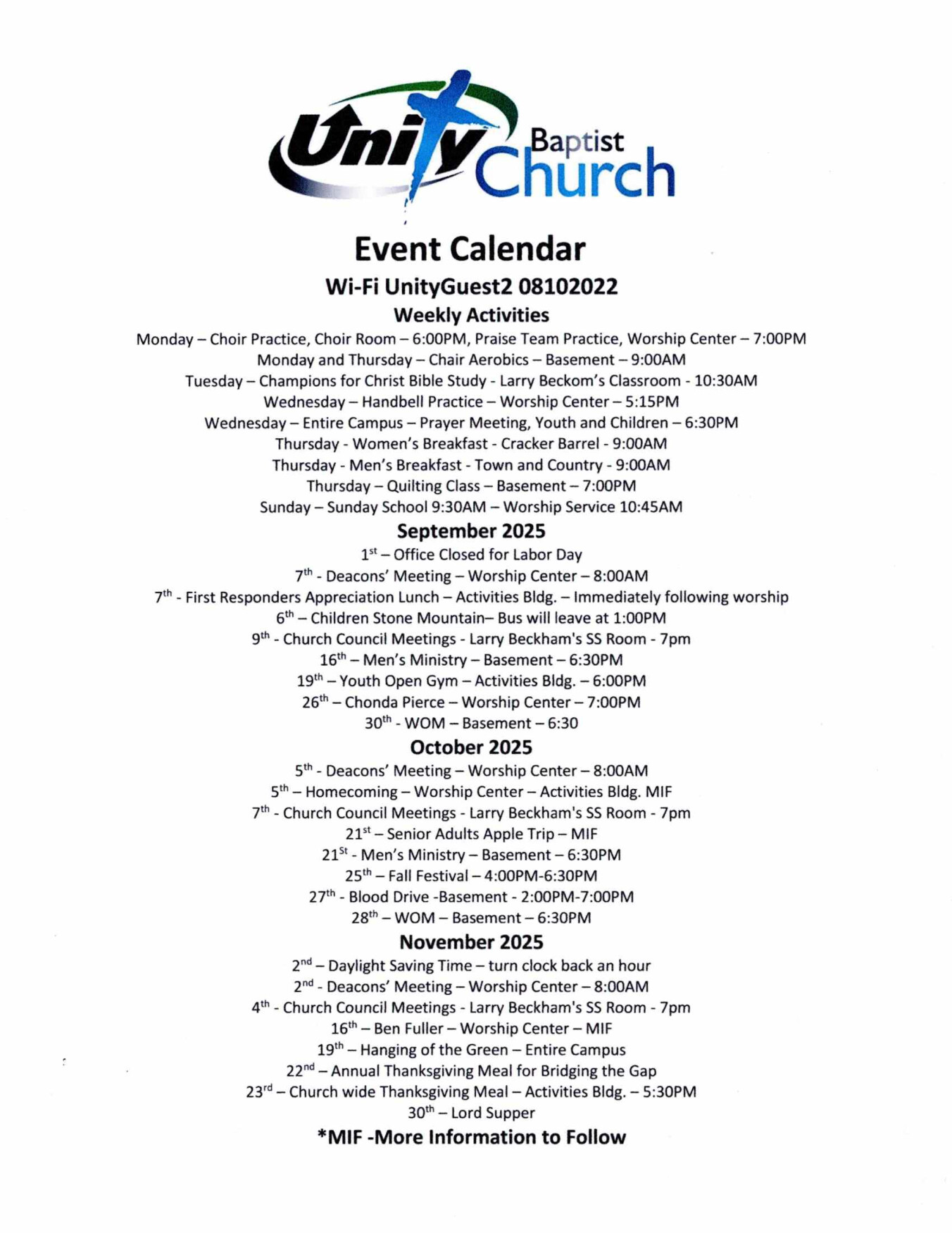 Fall 2025 Church Wide Event Calendar