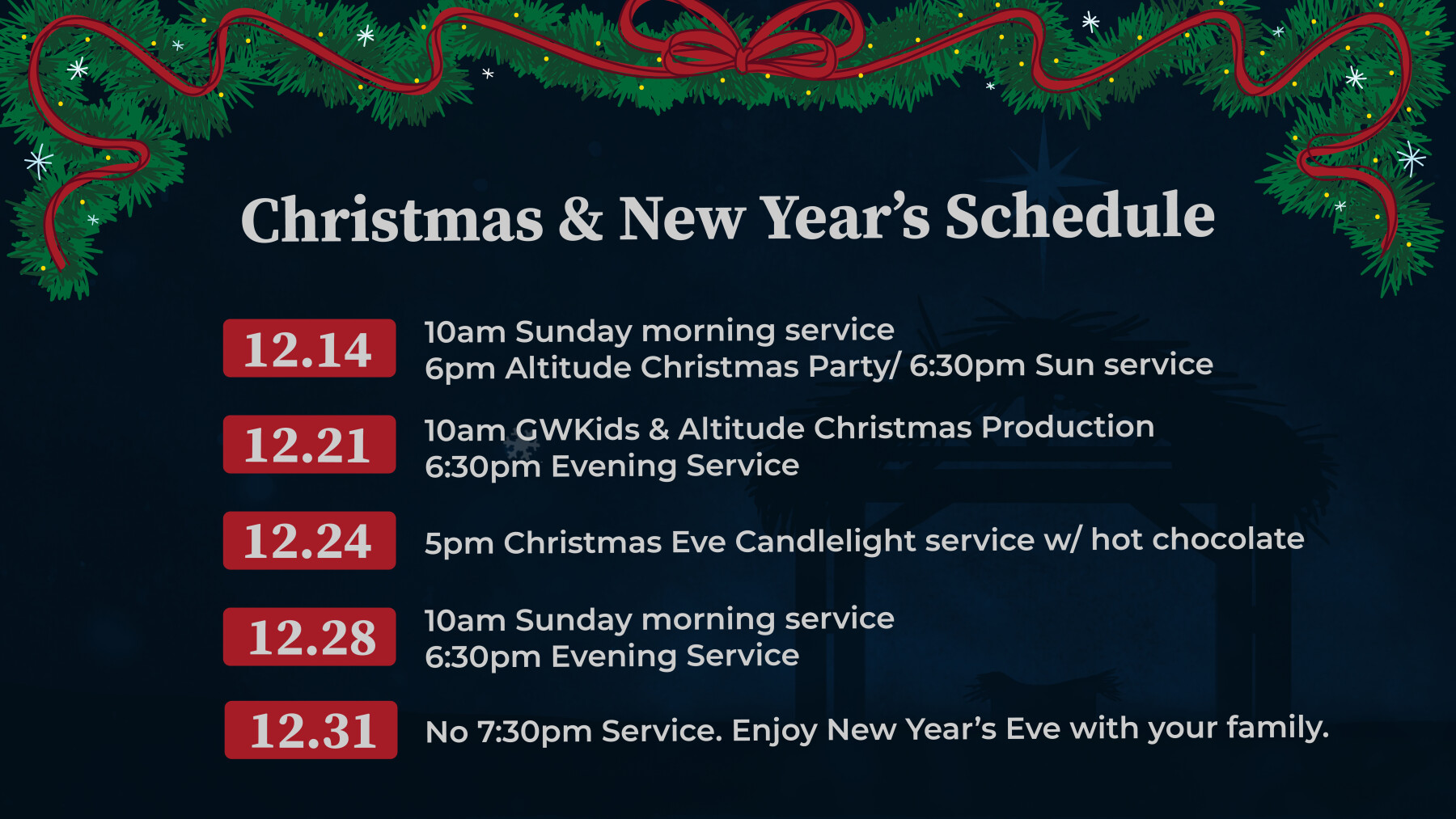 Christmas and New Year's Schedule