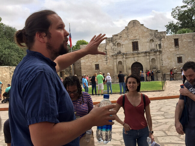 Matt Waller speaking to change makers at the Alamo