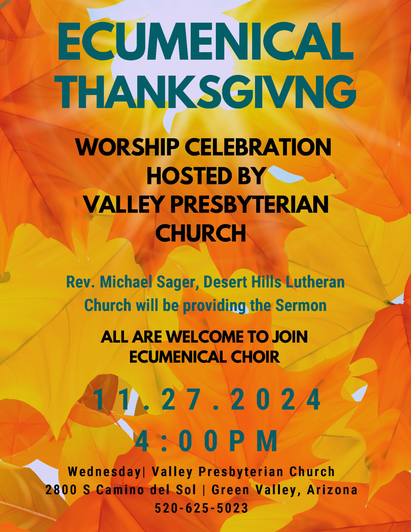 4 PM Ecumenical Thanksgiving Service at Valley Presbyterian Church