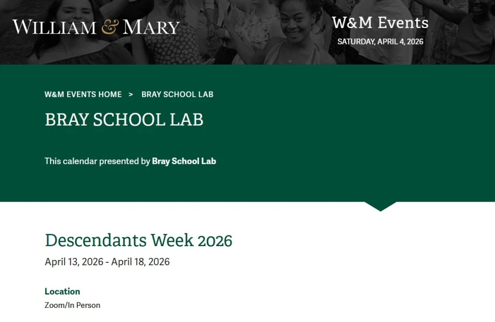 Bray School Descendants Week 2026