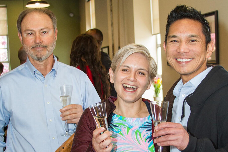 Group smiling after Easter toast to the resurrection