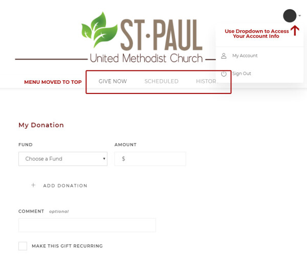 Screenshot of Giving Page