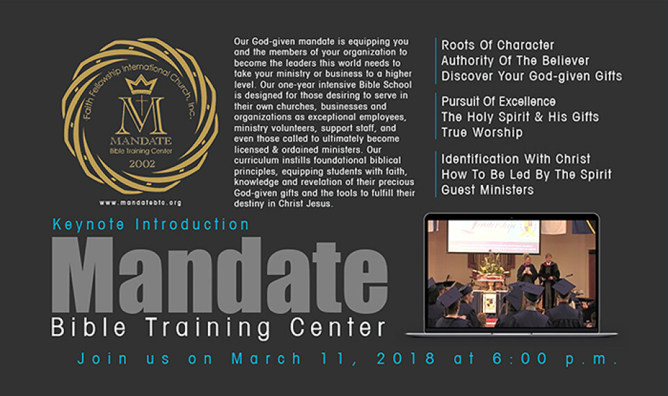Mandate Bible Training Center Announcement and Keynote
