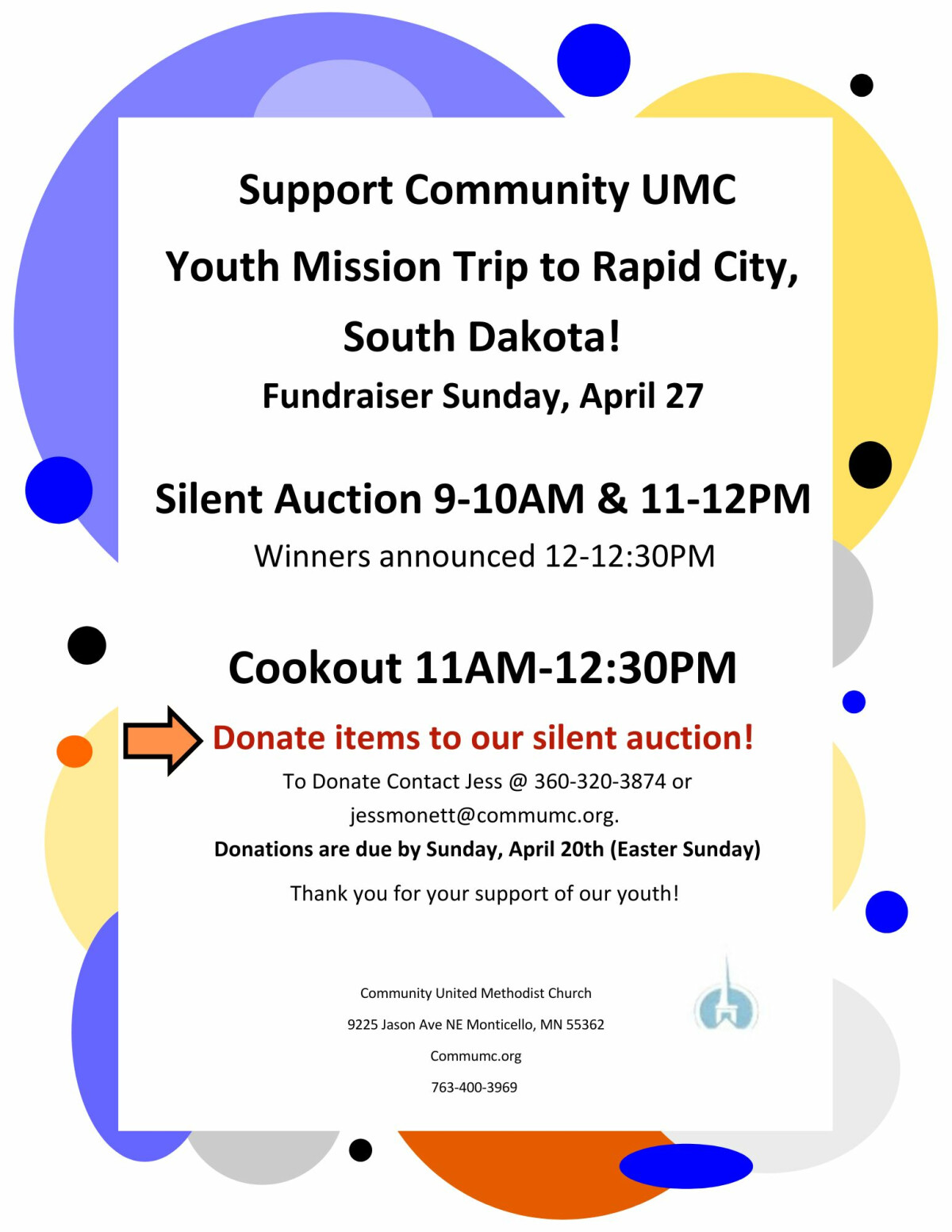 11 AM - Cookout/Silent Auction for Youth Mission Trip
