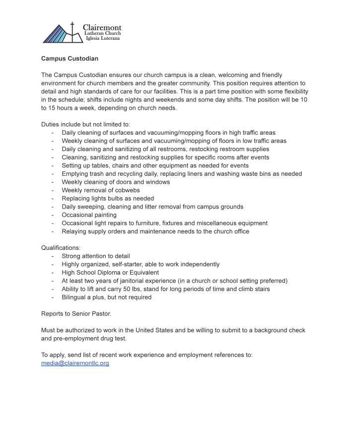 Job Openings Clairemont Lutheran Church