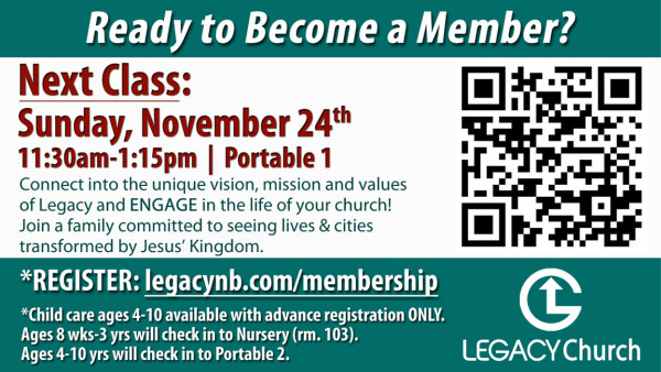 Legacy Church - New Membership Class: November 24, 2024