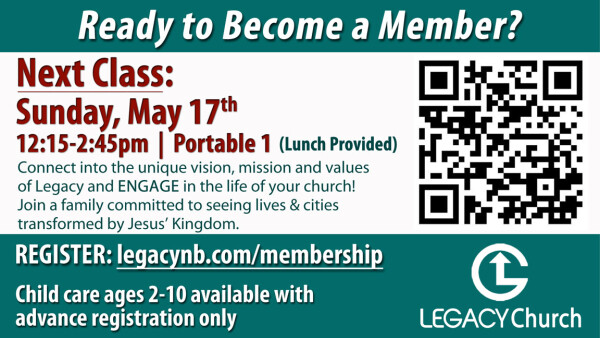Legacy Church - New Membership Class: Catch the Vision - Sunday, May 17, 2026