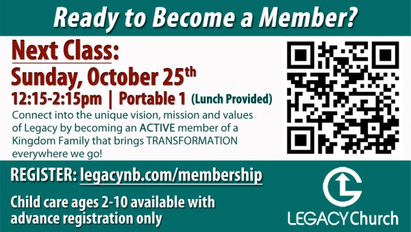 Legacy Church - New Membership Class: Catch the Vision - Sunday, Oct. 25, 2026