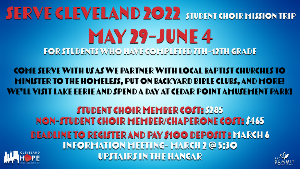 Student Choir Mission Trip: Cleveland, OH