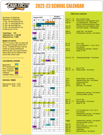 2022-23 school calendar charles city