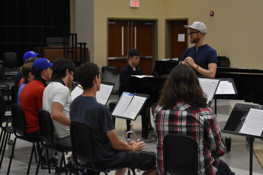 Summer jazz camp participants receive instruction from a clinician