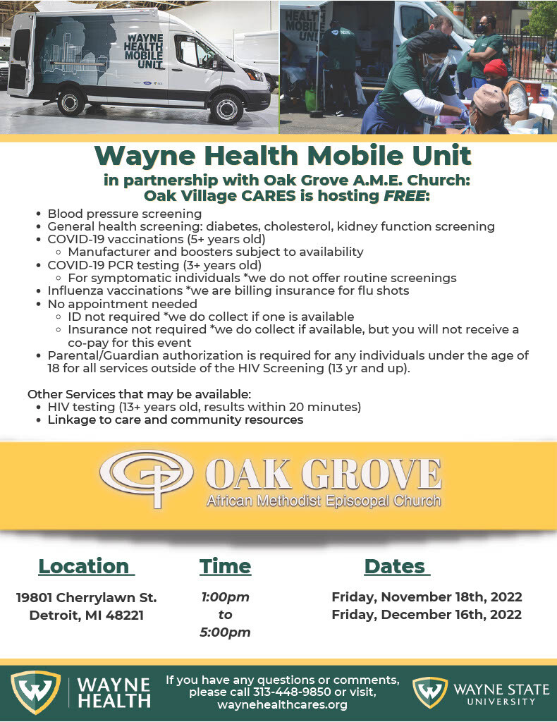 Onsite COVID-19  Vaccinations, Boosters, and Testing - Conducted by Wayne State Health