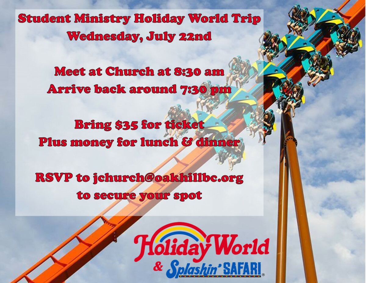 Student Ministry Holiday World Trip